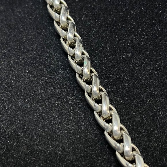 Vintage Chunky 17" Silver Tone Foxtail Necklace W/Heavy 2 Toned Pendant (3736) - Picture 3 of 6